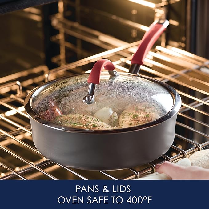Rachael Ray - 87630 Rachael Ray Cucina Hard Anodized Nonstick Cookware Pots and Pans Set 12 Piece Gray with Red Handles