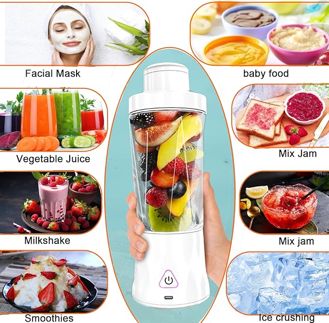 Personal Blender360 Watt Portable Blender for SmoothiesMilkshakes and Baby food6000mAh USB RechargeableBPA Free 24 oz Portable Juicer with 6 Blades and LidSuitable for Outdoor SportsTravel