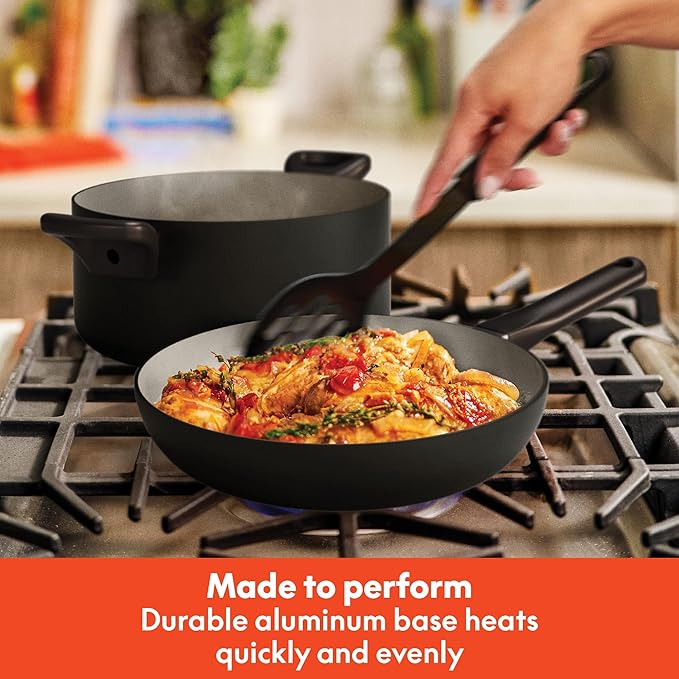 bella 12 Piece Cookware Set with EverGood™ Ceramic Nonstick Coating Dishwasher &amp Oven Safe All Stovetops Compatible Tempered Glass Lids and Cool Touch Handles Black