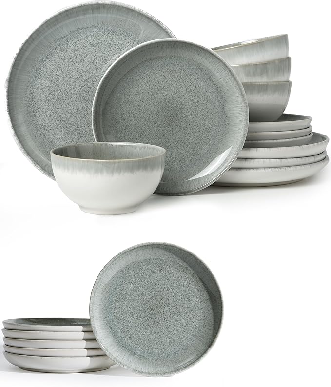 12 Piece Dinnerware Set Includes 6 Piece Salad Plate Set Combo Gradient Green
