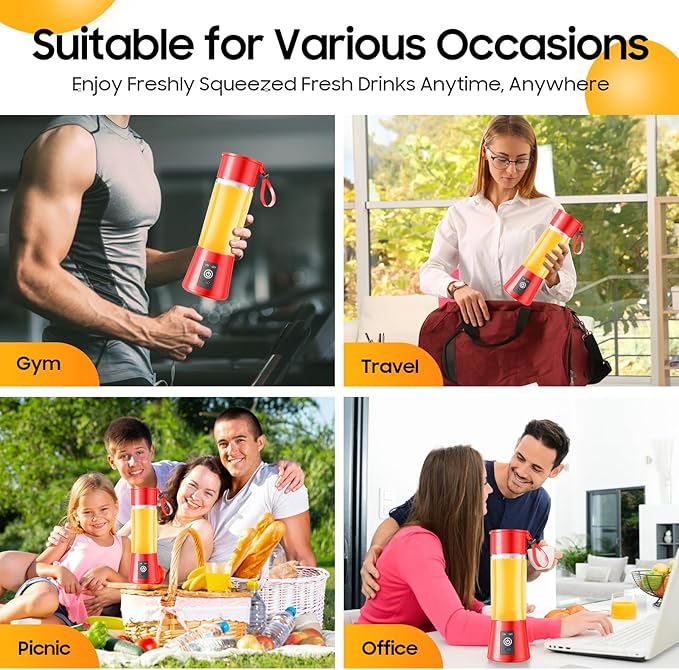 Portable Blender for Shakes and Smoothies - Newly Upgraded 13 Oz Mini Blender with 6 Blades USB &amp Type-C Rechargeable Suit for Making Fresh Juice Convenient for Travel Sports