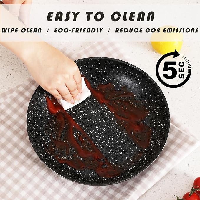Non Stick Pots and Pans Set Healthy Ceramic Cookware Set 12pcs Kitchen Cooking Pots and Frying Sauce Saute Pans Set PFAS-Free with Kitchen Utensils and Lid Black