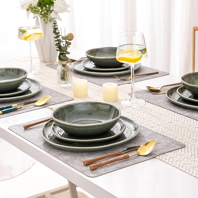 AmorArc Ceramic Dinnerware SetsHandmade Reactive Glaze Plates and Bowls SetsHighly Chip and Crack Resistant | Dishwasher &amp Microwave Safe Dishes Set Service for 4 (24pc)