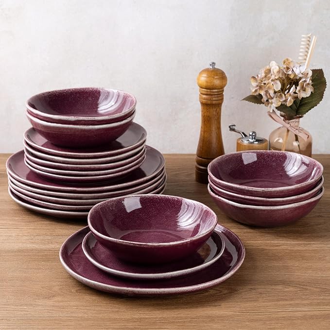 AmorArc Ceramic Dinnerware SetsHandmade Reactive Glaze Stoneware Plates and Bowls SetsHighly Scratch Resistant | Dishwasher &amp Microwave Safe Dishes SetService for 4 (12pc)