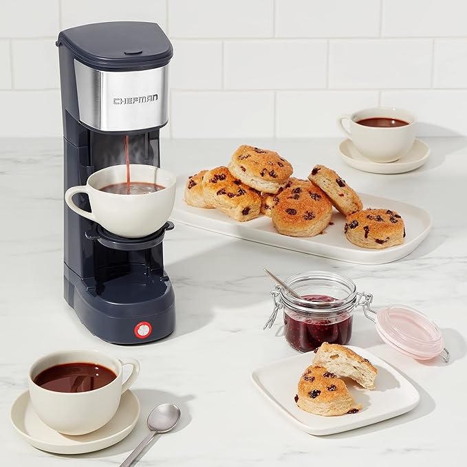 Chefman InstaCoffee Max The Easiest Way to Brew the Boldest Single-Serve Coffee Use Fresh And Flavorful Grounds or K-Cups With A Convenient Built-In Lift Mystic Blue