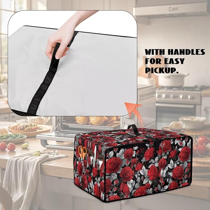 Doojoayie Waterproof Toaster Oven Cover 8 Slice Bread Machine Cover Universal Fit Small Appliance Dust Protector Simple Style Kitchen Decoration Rose Print