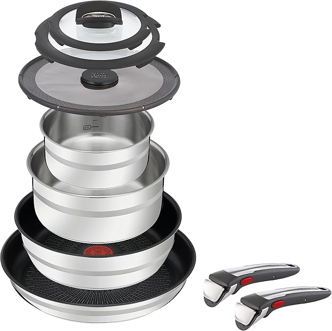 Jamie Oliver by Tefal L9769932 Set 9PCS G6 JO ING6 SS DE Stack.P&ampP STLS ST Stainless Steel/Black