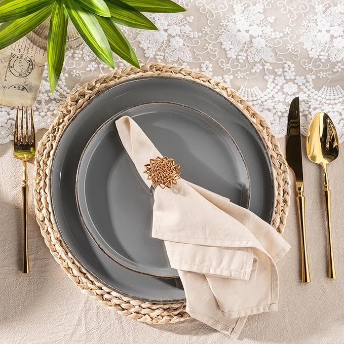 AmorArc Ceramic Dinnerware Sets for 4 12 Pieces Handpainted Plates and Bowls Set with Rustic Terracotta Underside Scratch Resistant Stoneware Dishes Set Dishwasher &amp Microwave Safe