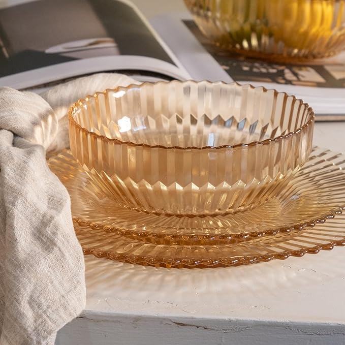 Eater x Zwiesel Fortessa Seraphina Glass 12 Piece Dinnerware Set (Service for 4) Ginger Gold