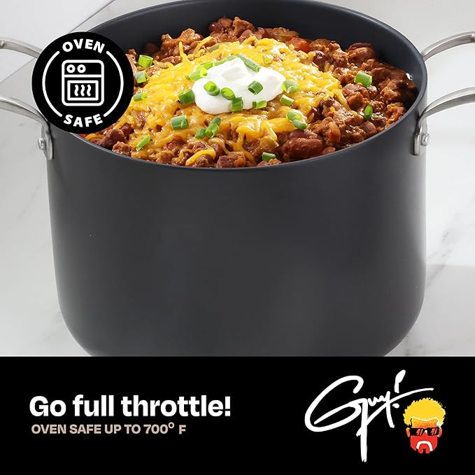 Guy Fieri's Flavortown Laser Titanium 8-Quart Stock Pot with Lid - Non-stick Cookware Without PFAS PTFE or PFOA 3x More Durable Dishwasher Safe Oven Safe