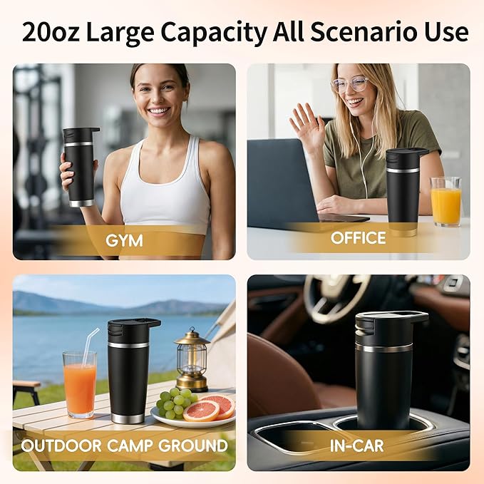 Portable Personal Blender 20oz Vacuum Cup Cordless Blende for 120 Watt Rechargeable Personal Size blender With Stainless Steel Bottle Ideal For-Shakes and Smoothies BPA Free (Black）