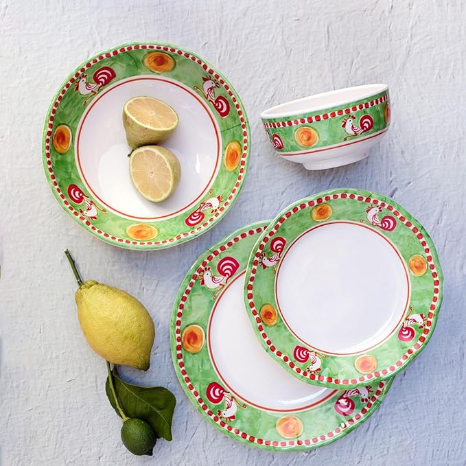Vietri Melamine Campagna Gallina 4-Pc Dinnerware Set - Cereal/Pasta Bowls Salad/Dinner Plates