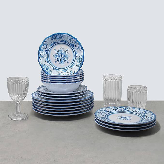 Le Cadeaux 18 Piece Luxury Melamine Dinnerware Set Service for 6 Mallorca