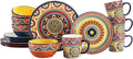 Bico Tunisian Ceramic 16 pcs Dinnerware Set Service for 4 Inclusive of 11 inch Dinner Plates 8.75 inch Salad Plates 26oz Cereal Bowls and Mugs for Party Microwave &amp Dishwasher Safe