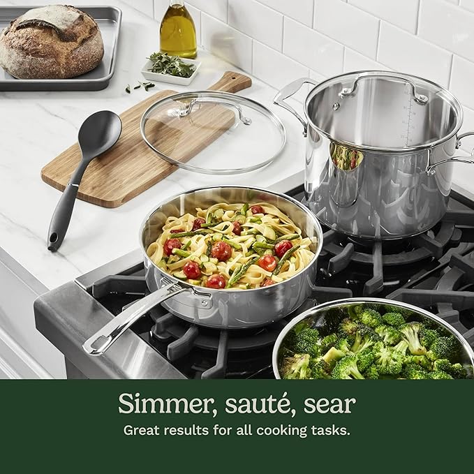 13-Piece Stainless Steel Cookware Set with Glass Lids and Kitchen Utensils