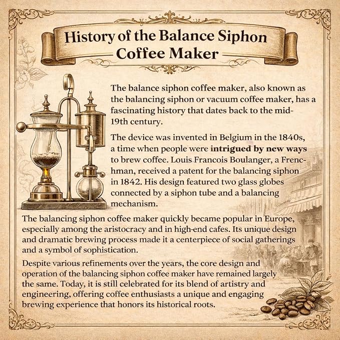 Nispira Belgian Balance Syphon Vacuum Coffee Maker 500 ml Vintage Gravity Brewing System Silver Finish Manual Tabletop Coffee Brewer