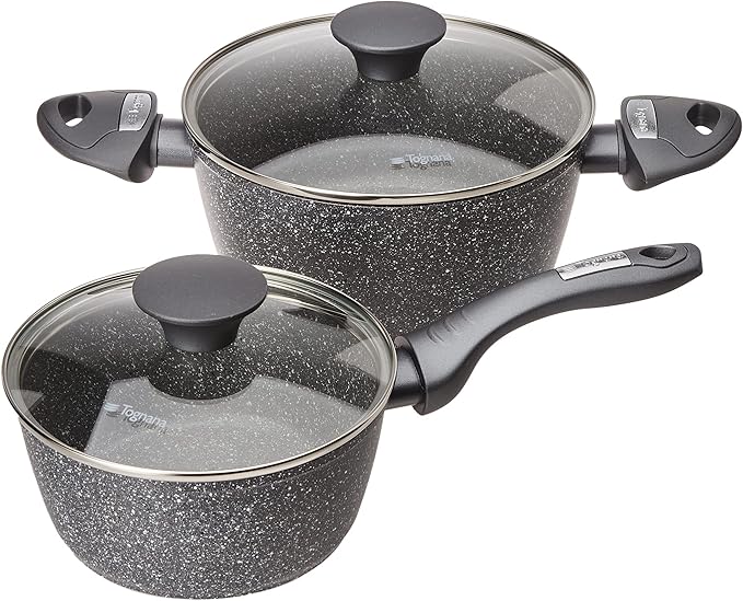 Tognana Mythos Cookware and Pan Set with 3 Saucepans 2 Pans 1 Grill 3 Lids 9 Pieces Aluminium Grey