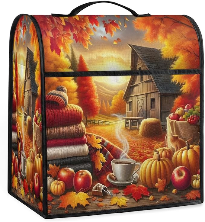 cfpolar Kitchen Aid Mixer Cover Compatible with 6-8 Quarts Fall Pumpkin Farm Coffee Stand Mixer Cover Kitchen Aid Mixers Accessories Appliance Organizer Bag Dust Covers with Zipper Pocket