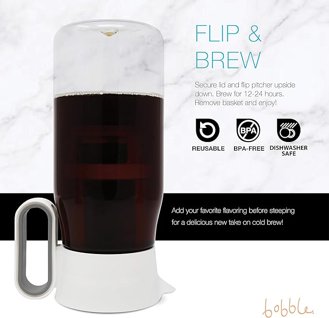 Flip Brew by Zing Anything Instant Iced Tea Maker Cold Brew Coffee Maker Two-in-One Cold Brew Coffee or Tea Maker Multi-Purpose Pitcher Dishwasher Safe BPA/EA Free Tritan 48 oz. White
