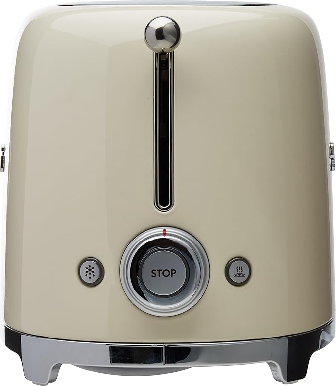 SMEG TSF02 4-Slice Toaster 50s Retro Style 2 Extra-Wide Long Slots Bagel Defrost Reheat Functions Stainless Steel - Cream