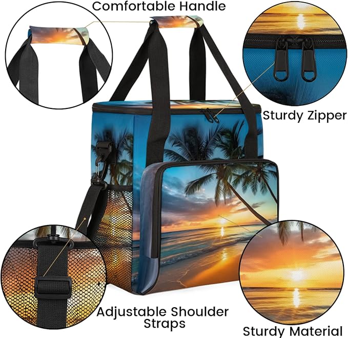 Palm Tree Seaside Scenery Coffee Maker Travel Bag for Keurig K-Mini/K-Mini Plus Insulated Waterproof Tote with Pockets for K-Cup Portable Single-Serve Brewer Case