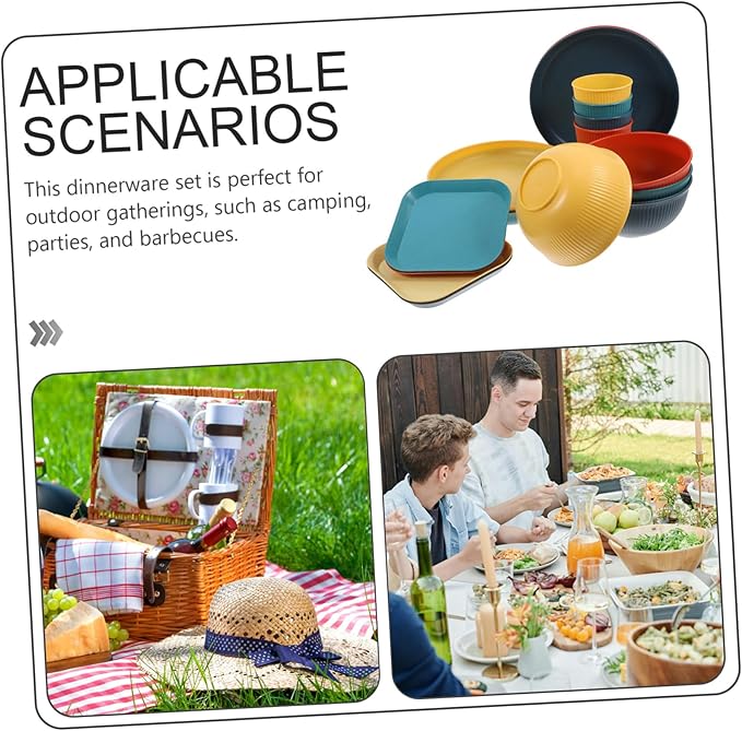 LIFKOME Sturdy Camping Dinnerware Set Plates Bowls Cups Black Pp for Outdoor Gathering