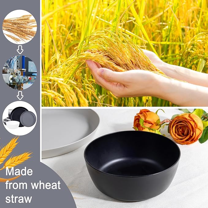 EI 12pcs Wheat Straw PlatesWheat Straw Dinnerware SetPlate and Bowls SetsPlastic Plates Reusable-WhiteBlackGreyDark GreyDinner Plate Set of 4 KitchenPicnic