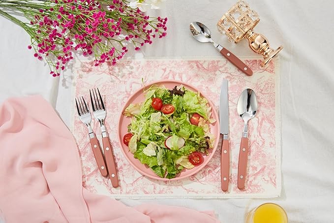 ANNOVA Silverware Set Retro/Rivet Colorful Stainless Steel Tableware Kitchen Flatware Set Utensils Includes Dinner Knives Forks Spoons Salad Forks &amp Dessert Spoons (Brown 20 Pieces)