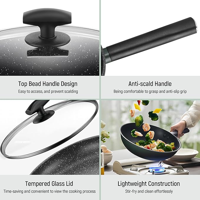 Leetaltree Nonstick Cookware Sets - 16 Pieces Pots and Pans with Utensils and Steamer Nonstick Cast Aluminum Kitchen Cookware with Bakelite Handles Non Toxic PFOS/PFOA Free (Green)