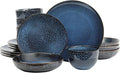 Gibson Elite Matisse 16-Piece Dinnerware Set – Double Bowl Reactive Glaze Cereamic Stoneware in Blue – Plates and Bowls Sets for 4 Microwave &amp Dishwasher Safe Rustic Modern Design