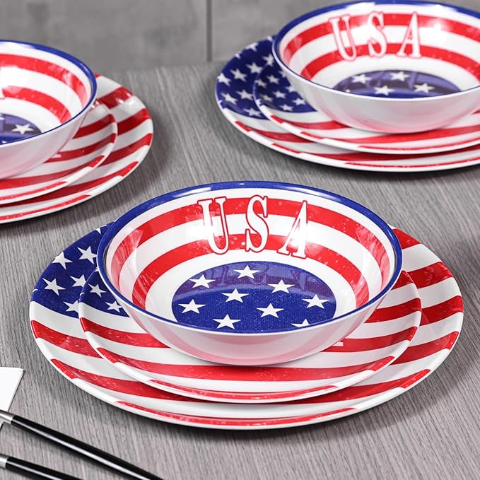 Melamine Dinnerware Sets Independence Day American Flag Melamine Dinner Plates Dishes &amp Bowls Set for 4th July