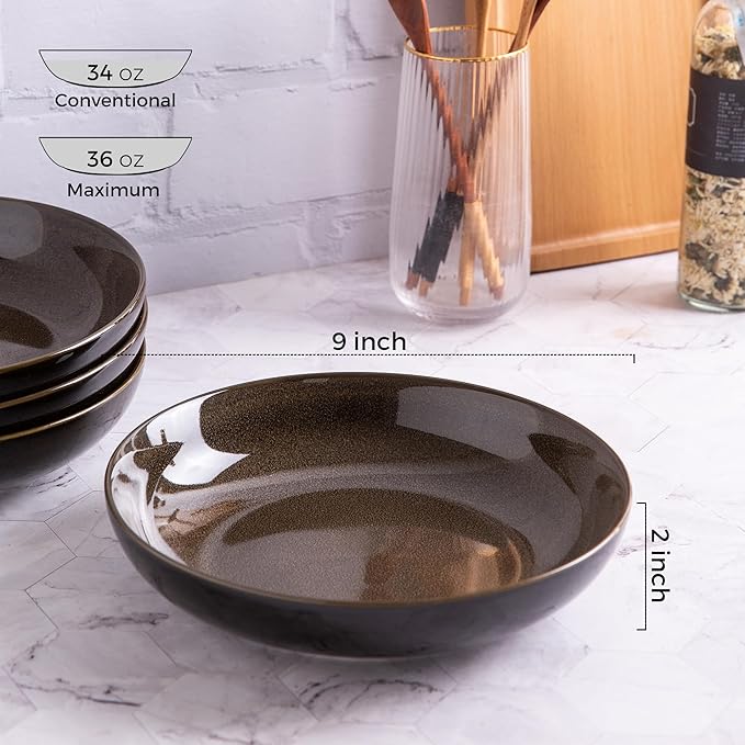 Ceramic Dinnerware Sets of 6Stoneware Plates and Bowls SetsHandmade Reactive Glaze Dishes SetChip Resistant and Scratch Resistant | Oven&ampDishwasher &amp Microwave Safe-Chestnut(32 PCS)
