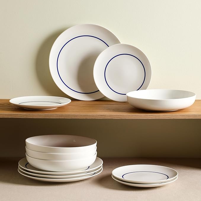 Stone Lain Luna 24-Piece Porcelain Dinnerware Set Plates and Bowls Set Dish Set for 8 Blue