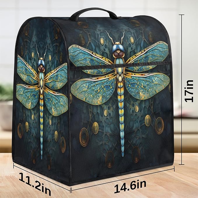 Kitchen Aid Mixer Cover Ethnic Turquoise Dragonfly Stand Mixer Cover Compatible with 6-8 Quarts Stand Mixers Dust Covers with Zipper Pocket Foldable Washable Kitchen Aid Organizer Bag