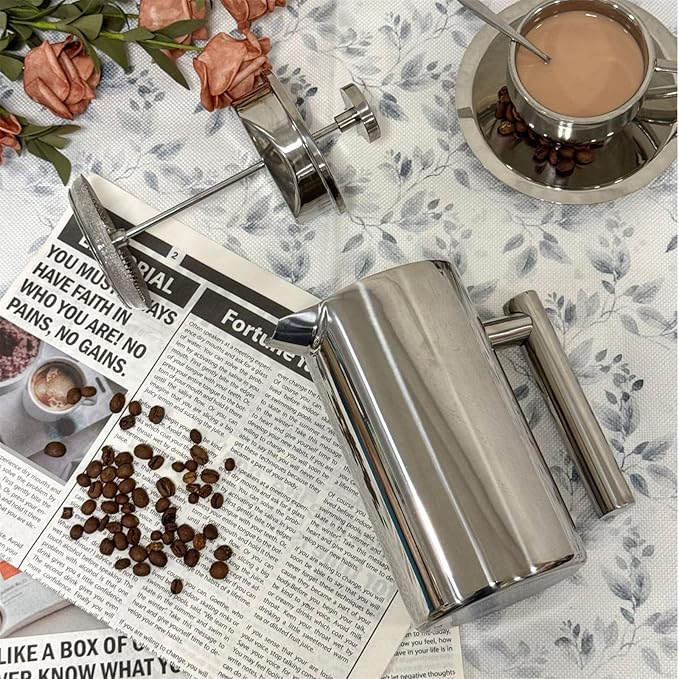 304 Stainless Steel Frenchs Press Coffee Maker Insulated Frenchs Press with Double Filter Systems Food Grade Frenchs Coffee Presses for Homes Kitchen and Travel