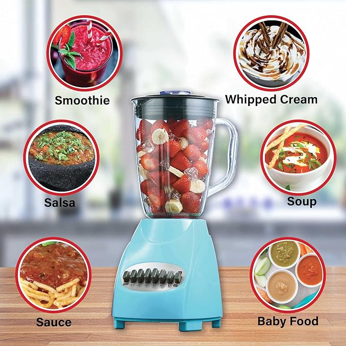 12-Speed Countertop Blender with Pulse Function – 50oz BPA-Free Jar Stainless Steel Blades Ice Crusher &amp Smoothie Maker 350W Kitchen Blender (Blue)