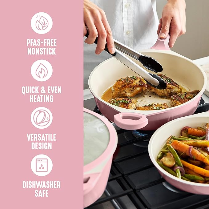 GreenLife 8 Piece Ceramic Nonstick Cookware Set Induction Suitable Non Toxic PFAS-Free Pots &amp Pans Dishwasher Safe Cooking Set Stock Pot Saucepans &amp Frying Pans Kitchen Cooking Light Pi
