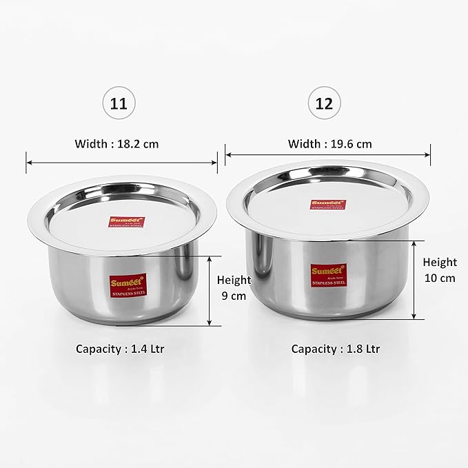 Sumeet Stainless Steel Cookware Set With Lid 2 Piece (Steel) 1.4 liter
