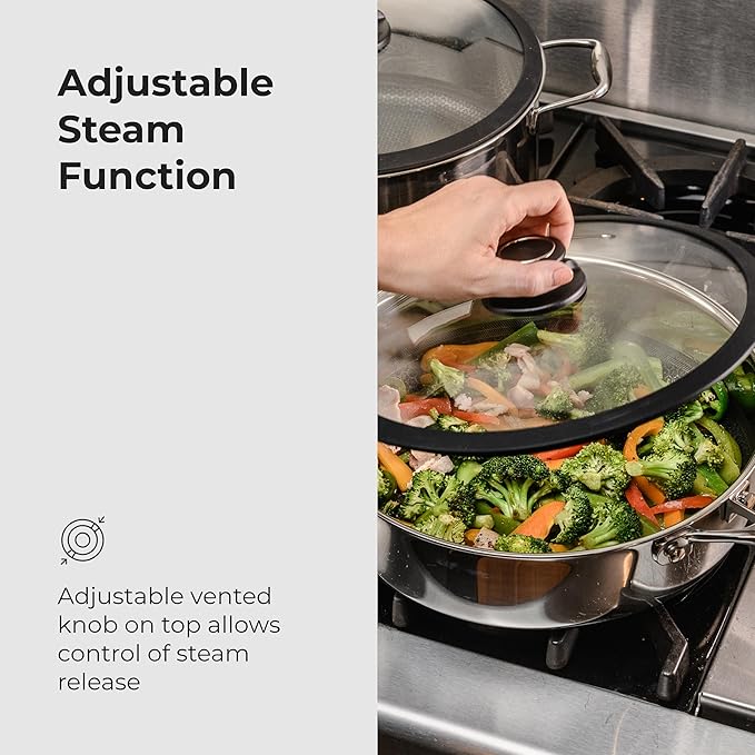 Black Cube Hybrid Cookware Set - 6 Piece Stainless Steel Non Stick Quick Release Fry Pan Set with Lids - 8 11 12.5 Pans - Oven &amp Dishwasher Safe - Induction Suitable