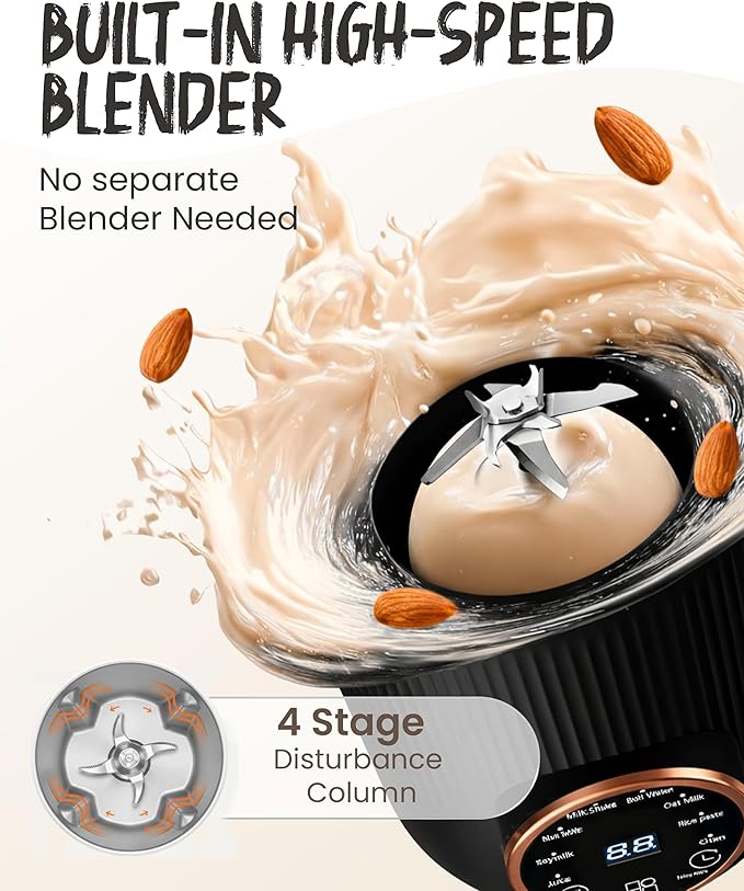 Wamery 32oz Nut Milk Machine (Black) - Soy Milk Maker for Almond &amp Oat Blender Automatic Heated Programs Self‑Cleaning Delay Start Keep Warm &amp Boil Water 1‑Liter Capacity with Starter Ki