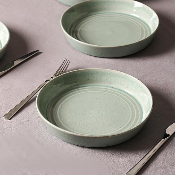 Stone Lain Claire 4-Piece Pasta Bowl Set Stoneware Bowls Dishwasher and Microwave Safe Dish Set for 4 Green
