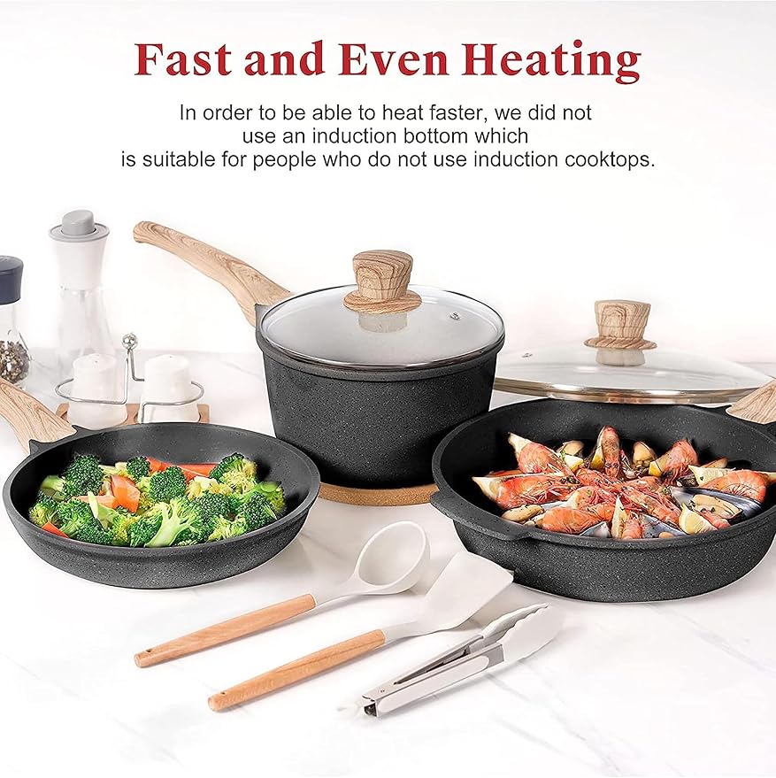 20 Pcs Pots and Pans Set Kitchen Nonstick Cookware Sets Granite Frying Pans for Cooking Marble Stone Kitchen Essentials Dishwasher SafeCompatible with All Stovetops (Granite-Black)