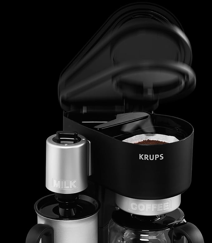 KRUPS KM310850 Latteccino 2-in-1 Coffee Maker Machine with Professional Milk Frother 8-Cup Black