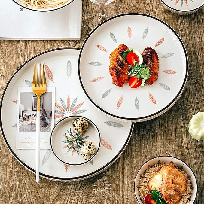 Dinnerware Sets - Luxury Gift Dishes Service Set Ceramics Dinner Sets 54 Pieces Cereal Bowl and Steak Plate Set - Porcelain Japanese Style Dinnerware Set for Family Gathering