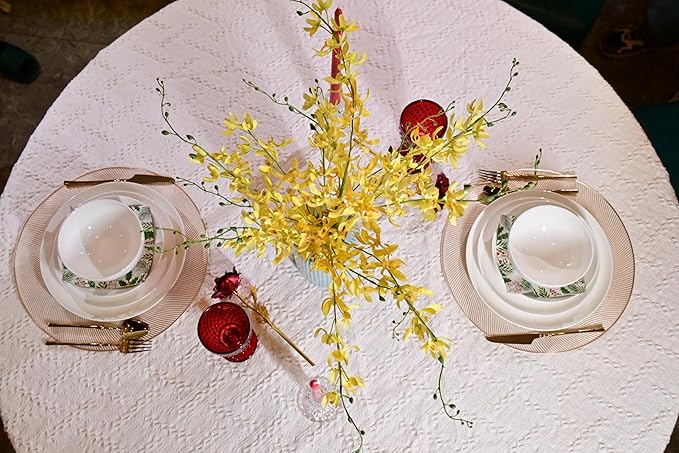 Jasmine Bone China Dinnerware Set 16 Pieces Service for 4 White Plates Dishes Bowls Set Microwave and Dishwasher Safe