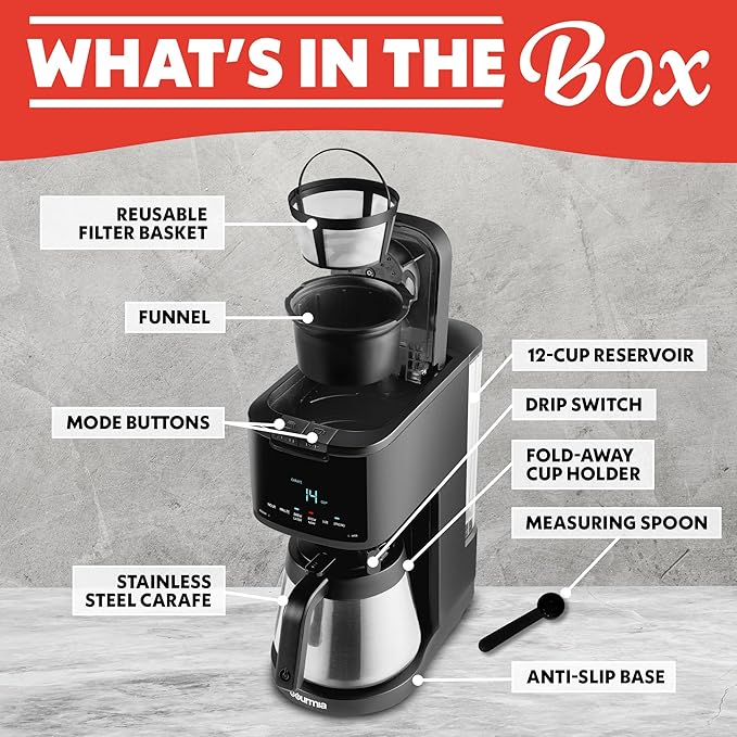 Gourmia 2-in-1 Single Serve and 12 Cup Coffee Maker - Drip Brew K-Cup Compatible Programmable Pause and Serve Removable Filter Thermal Carafe Black