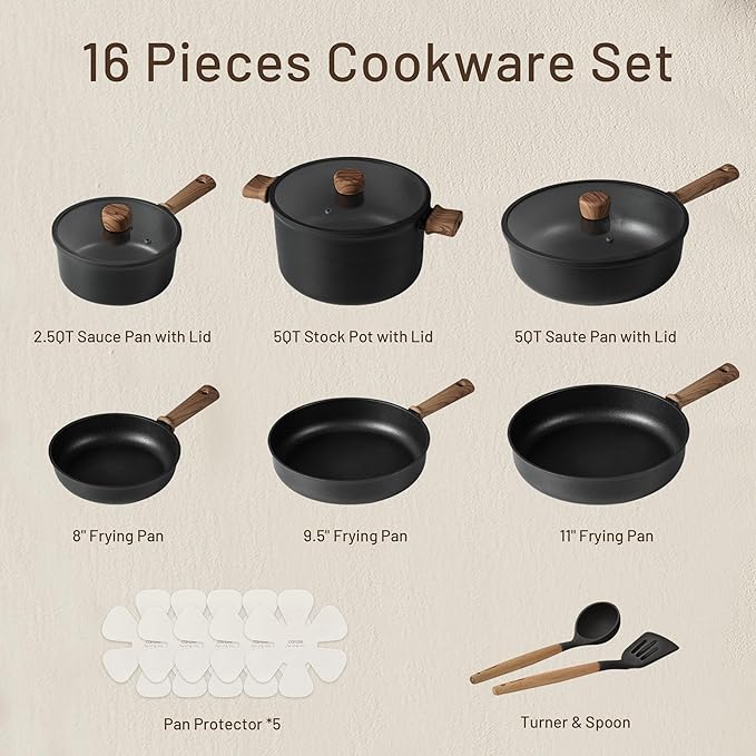 Non stick cookware set + Silicone cooking utensils