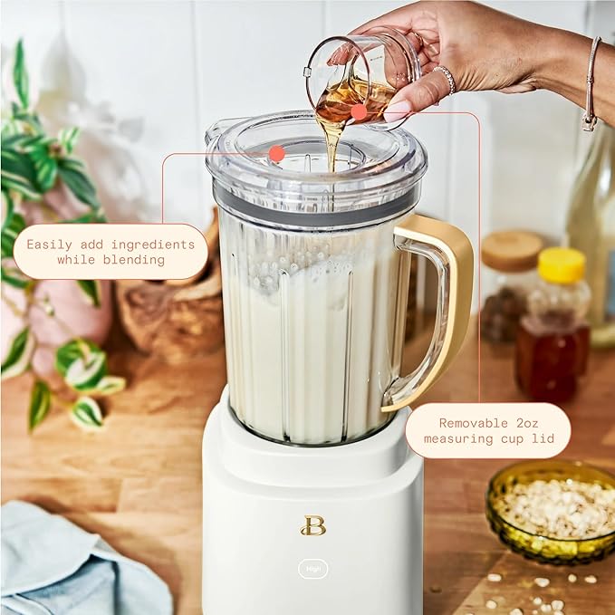 B PowerExact High-Performance 700-Watt Blender System by Drew Barrymore 50-Ounce Pitcher Stainless 4-Tip Blade 3 Speeds + 4 Presets Dishwasher-Safe Parts Travel Cup Included