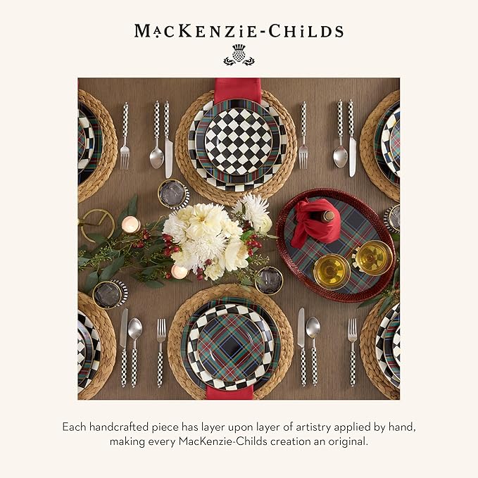 MACKENZIE-CHILDS Enamel Salad and Dessert Plate Small Plate for a Dessert or Appetizer Dish 8 Inches Black Tartan