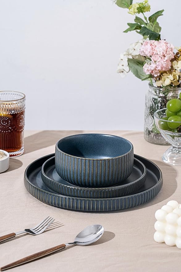Dinnerware Sets for 618 Piece Starry Blue Plates and Bowls SetElegant Ceramic Dish Set for Relaxed Dining Giftable and Dishwasher Safe